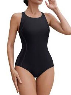 High-Neck Black One-Piece Swimsuit for Women